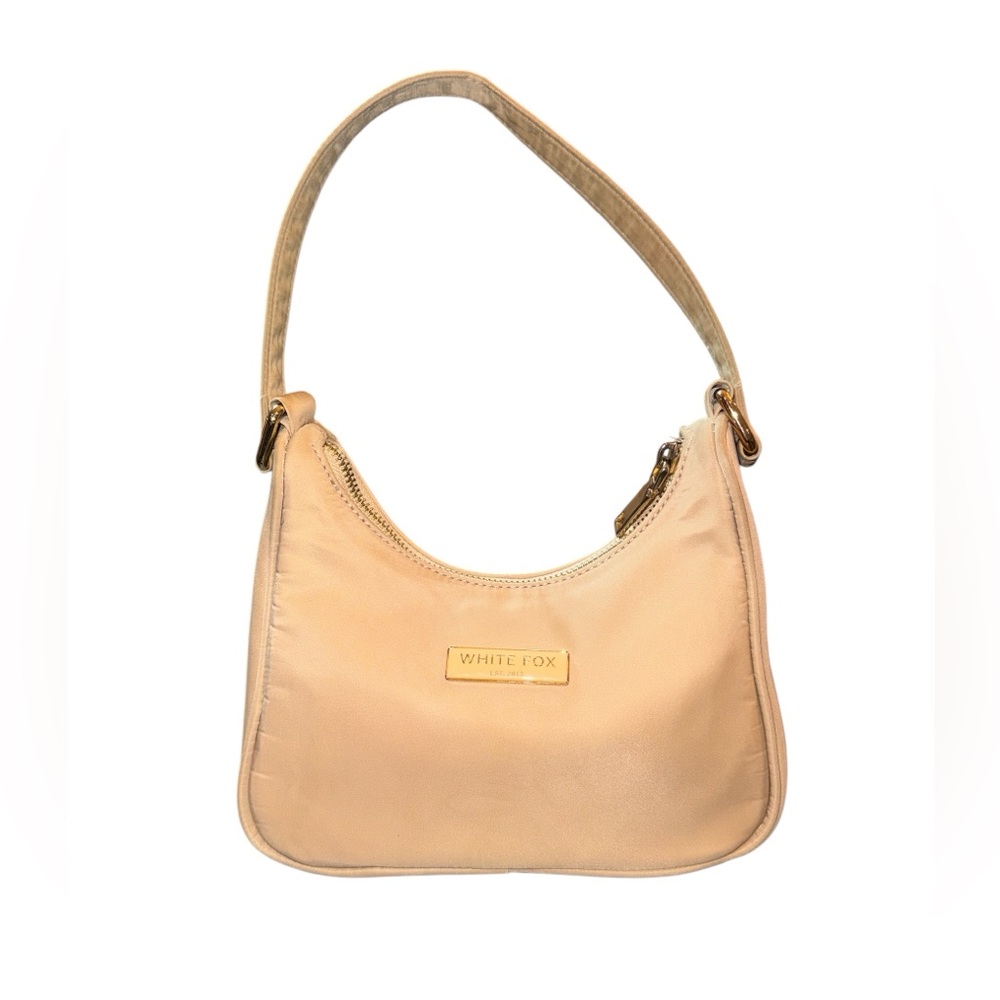 White Fox Beige Shoulder Bag Gold Hardware Mini Baguette Purse